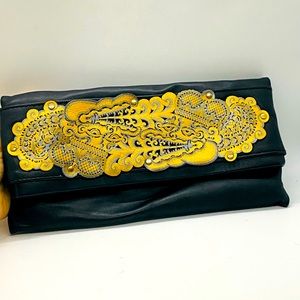 Black and Gold Leather Clutch